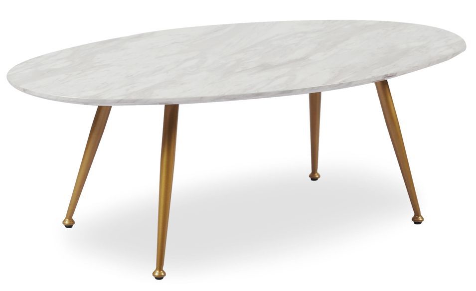 Table basse ovale bois effet marbre et métal doré Rama - Photo n°1
