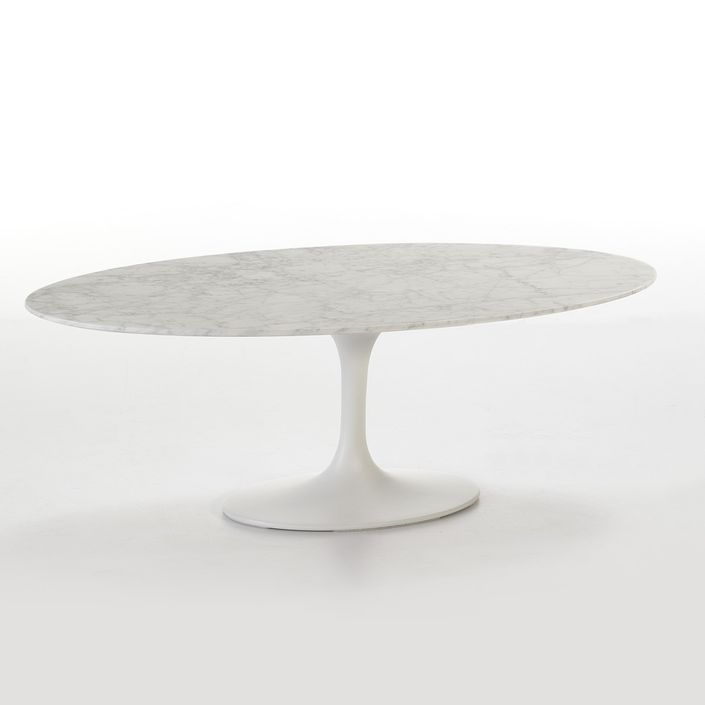 Table basse ovale marbre et pied fibre de verre blanc 120 cm - Photo n°1