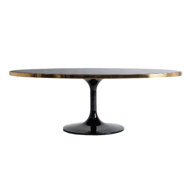 Table basse ovale marbre noir et métal doré Nath - Photo n°1