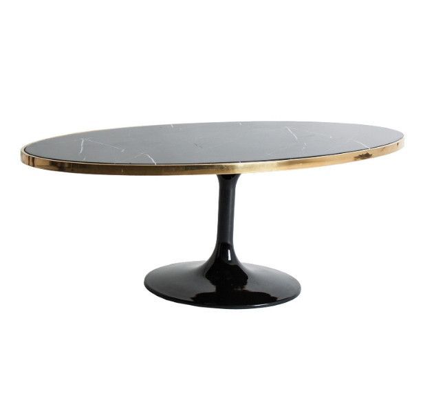 Table basse ovale marbre noir et métal doré Nath - Photo n°2