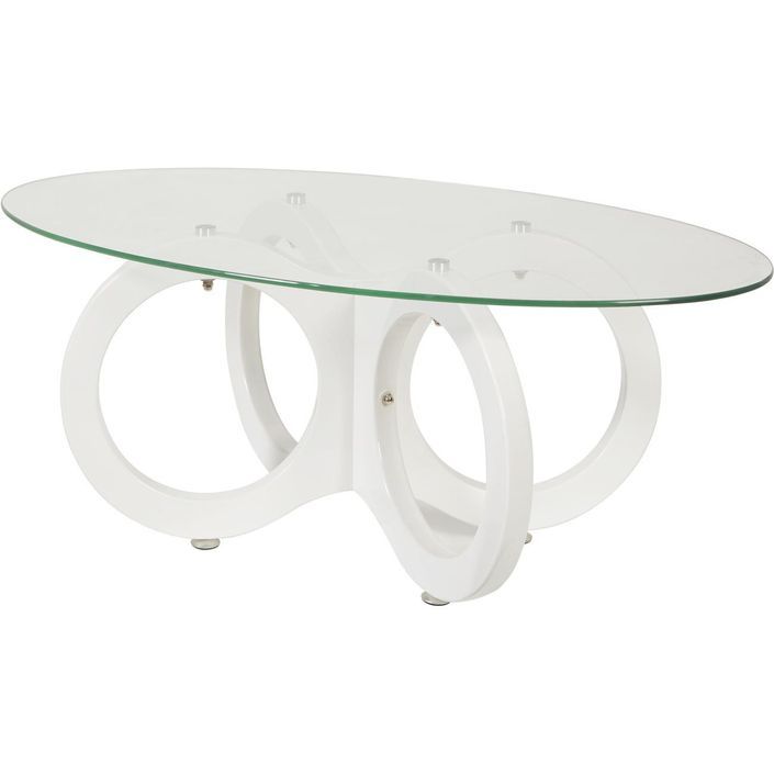 Table basse ovale verre et pieds métal blanc Kaloe - Photo n°1
