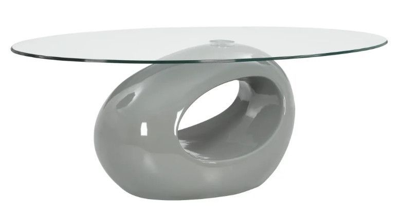 Table basse ovale verre trempé et fibre de verre gris brillant Ben - Photo n°1