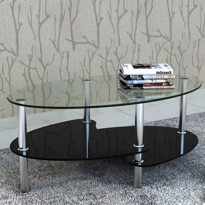 Table basse ovale verre trempé et métal chromé Kyrah - Photo n°2