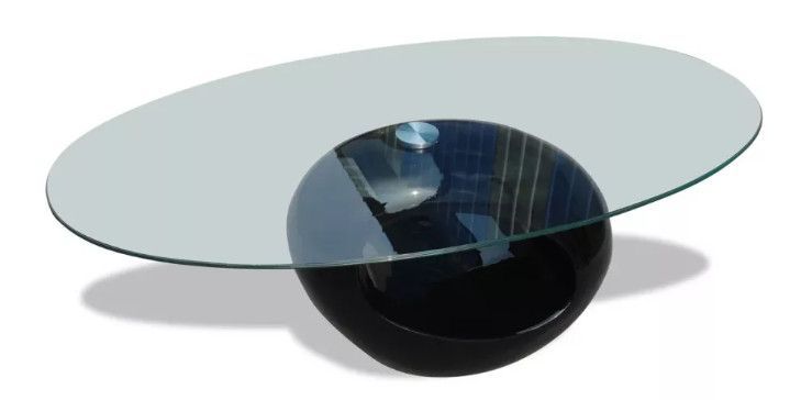 Table basse ovale verre trempé transparent et fibre de verre noir brillant Ben - Photo n°1