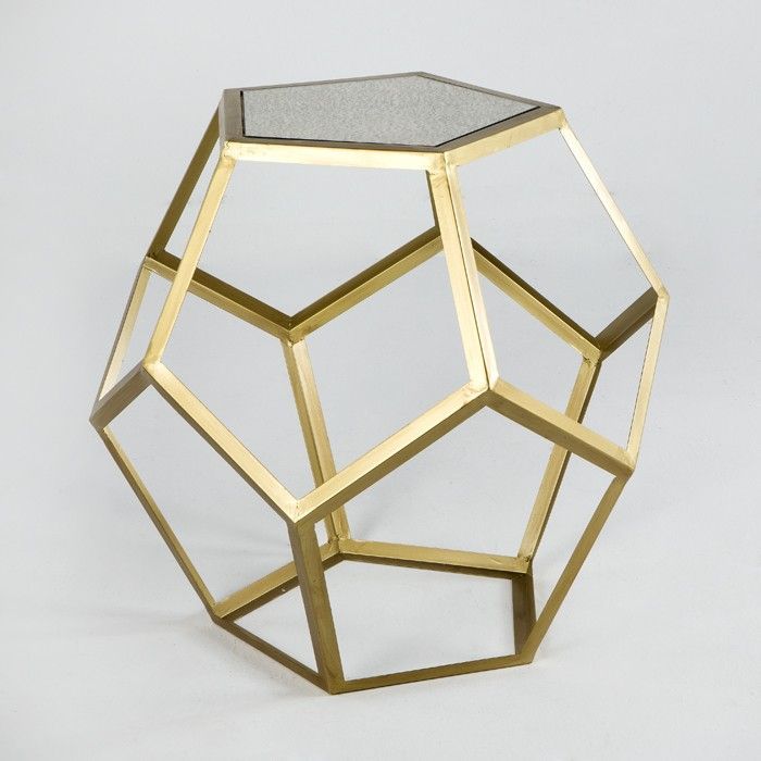 Table basse pentagonale miroir vieilli et métal doré Hugos - Photo n°1