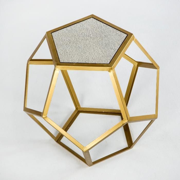Table basse pentagonale miroir vieilli et métal doré Hugos - Photo n°2