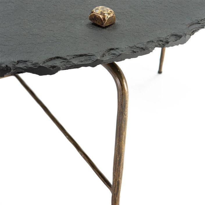 Table basse pierre noir et métal doré vieilli Gina - Photo n°3