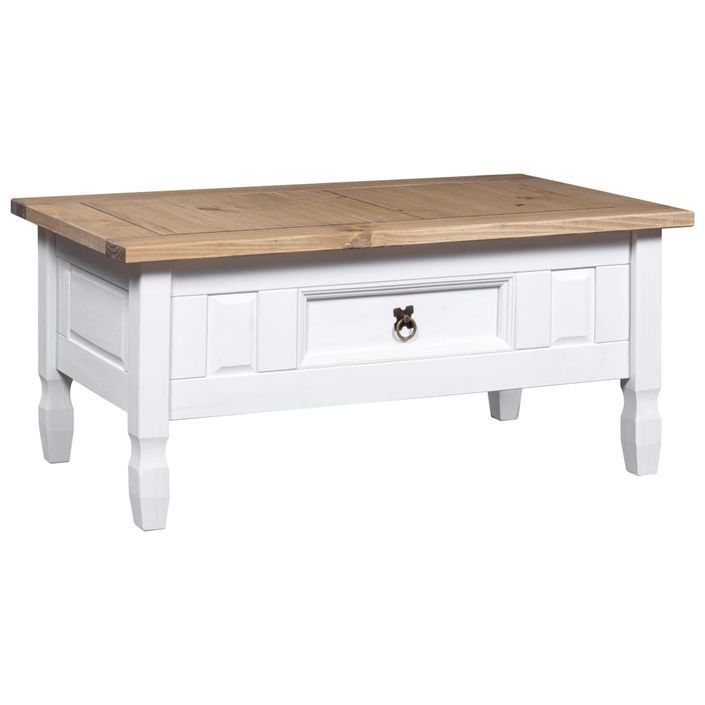 Table basse Pin mexicain Gamme Corona Blanc 100x60x45 cm - Photo n°1