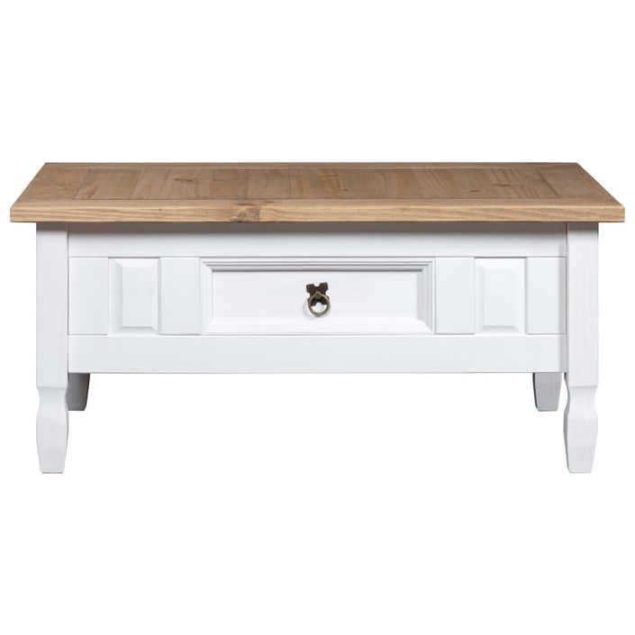 Table basse Pin mexicain Gamme Corona Blanc 100x60x45 cm - Photo n°2