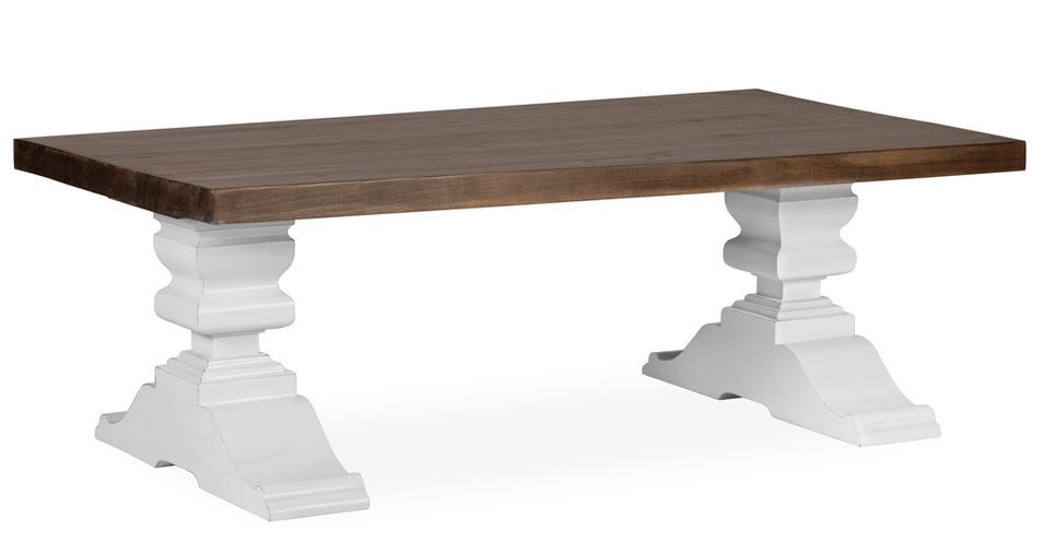 Table basse provençale bois massif de mindi blanc et marron Kirest 130 cm - Photo n°1