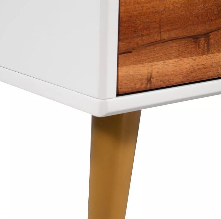 Table basse rectangulaire 1 tiroir acacia massif foncé et blanc Soken - Photo n°7