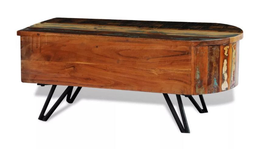 Table basse rectangulaire 1 tiroir bois massif recyclé et métal noir Boust - Photo n°4