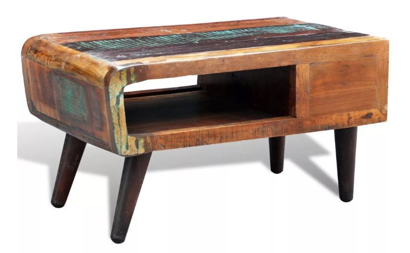 Table basse rectangulaire 1 tiroir bois massif recyclé Vitsa - Photo n°5