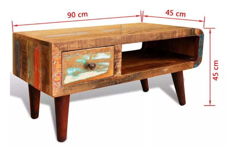 Table basse rectangulaire 1 tiroir bois massif recyclé Vitsa - Photo n°8