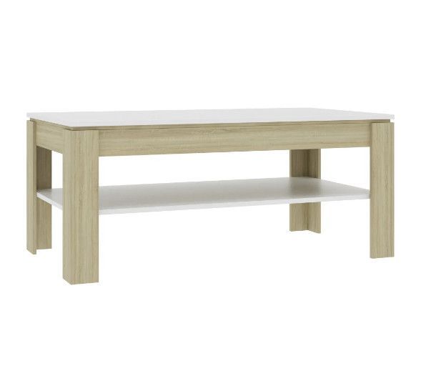 Table basse rectangulaire 2 plateaux bois blanc chêne clair Modra - Photo n°1