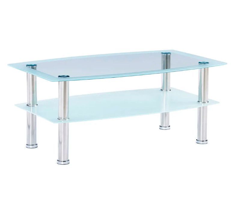 Table basse rectangulaire 2 plateaux verre trempé transparent et blanc Kyrah 2 - Photo n°1