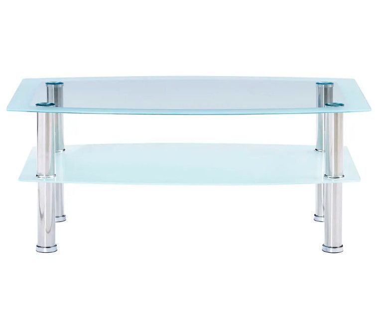 Table basse rectangulaire 2 plateaux verre trempé transparent et blanc Kyrah 2 - Photo n°2