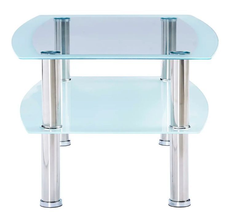 Table basse rectangulaire 2 plateaux verre trempé transparent et blanc Kyrah 2 - Photo n°3