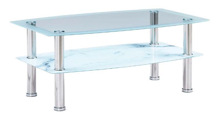 Table basse rectangulaire 2 plateaux verre trempé transparent et blanc Kyrah - Photo n°1