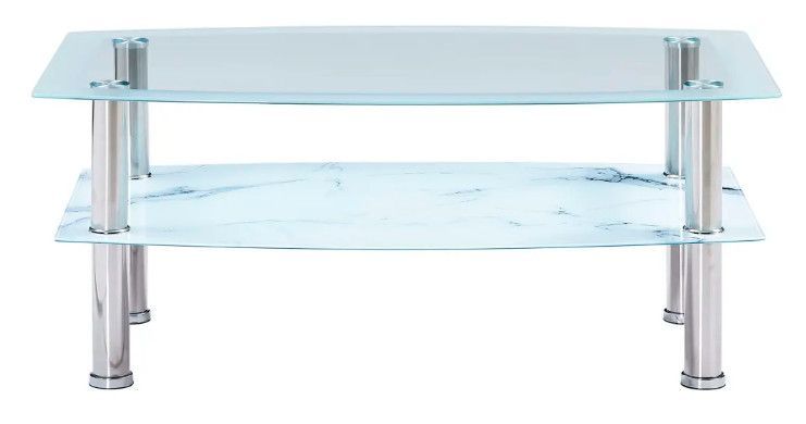 Table basse rectangulaire 2 plateaux verre trempé transparent et blanc Kyrah - Photo n°2