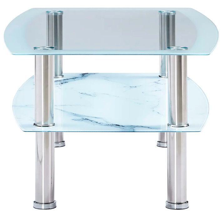 Table basse rectangulaire 2 plateaux verre trempé transparent et blanc Kyrah - Photo n°3