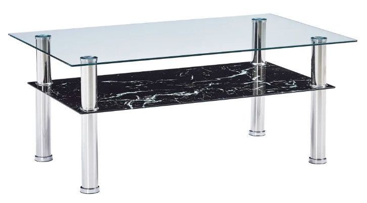 Table basse rectangulaire 2 plateaux verre trempé transparent et noir Kyrah - Photo n°1