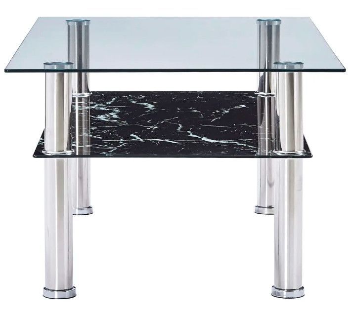 Table basse rectangulaire 2 plateaux verre trempé transparent et noir Kyrah - Photo n°3