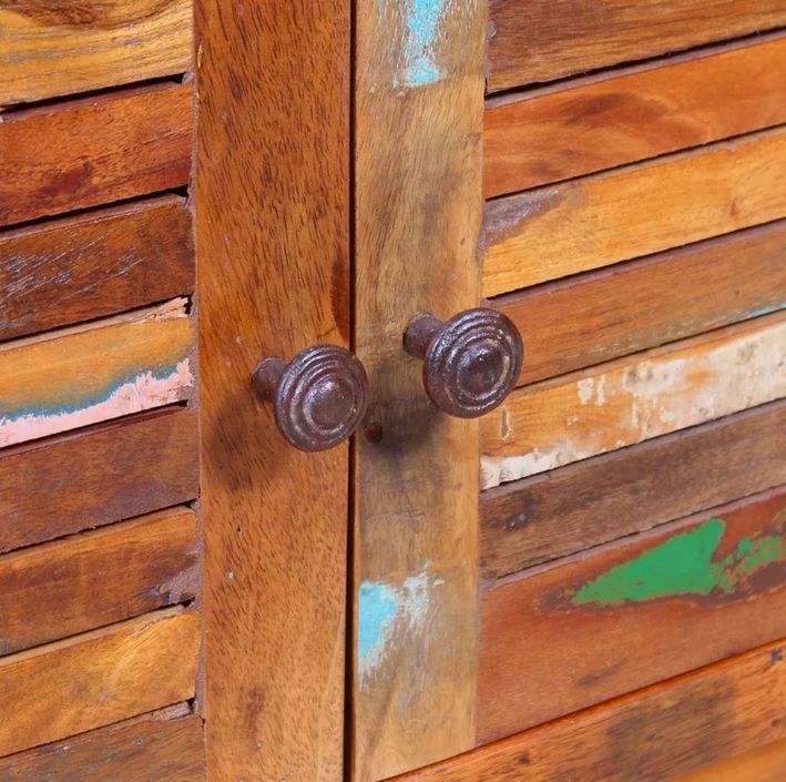 Table basse rectangulaire 2 portes bois massif recyclé Moust - Photo n°2