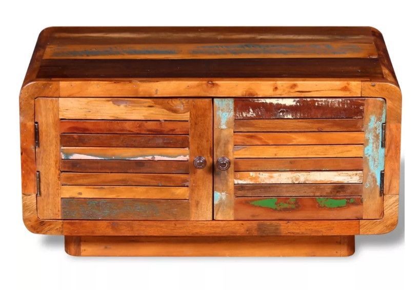Table basse rectangulaire 2 portes bois massif recyclé Moust - Photo n°4