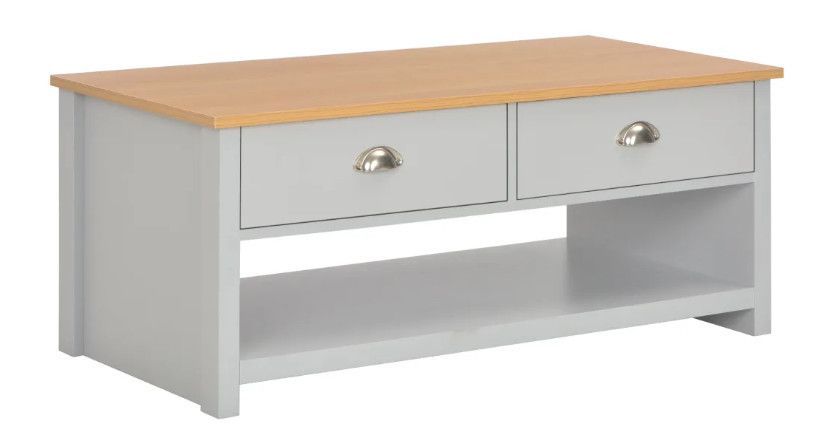 Table basse rectangulaire 2 tiroirs bois clair et gris Patt - Photo n°1