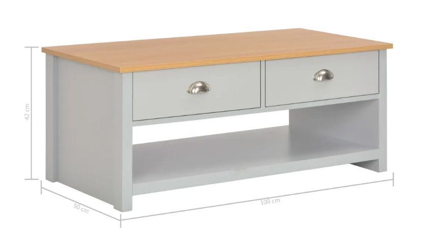 Table basse rectangulaire 2 tiroirs bois clair et gris Patt - Photo n°8