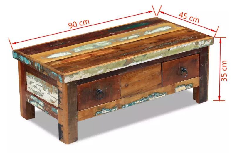 Table basse rectangulaire 2 tiroirs bois massif recyclé Lau - Photo n°4