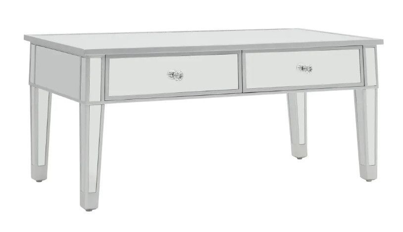 Table basse rectangulaire 2 tiroirs miroir et bois blanc brillant Glossy - Photo n°1