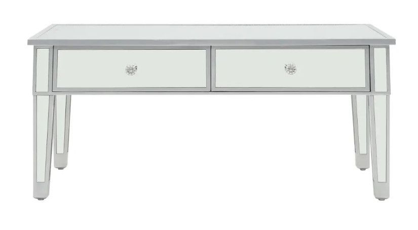 Table basse rectangulaire 2 tiroirs miroir et bois blanc brillant Glossy - Photo n°2