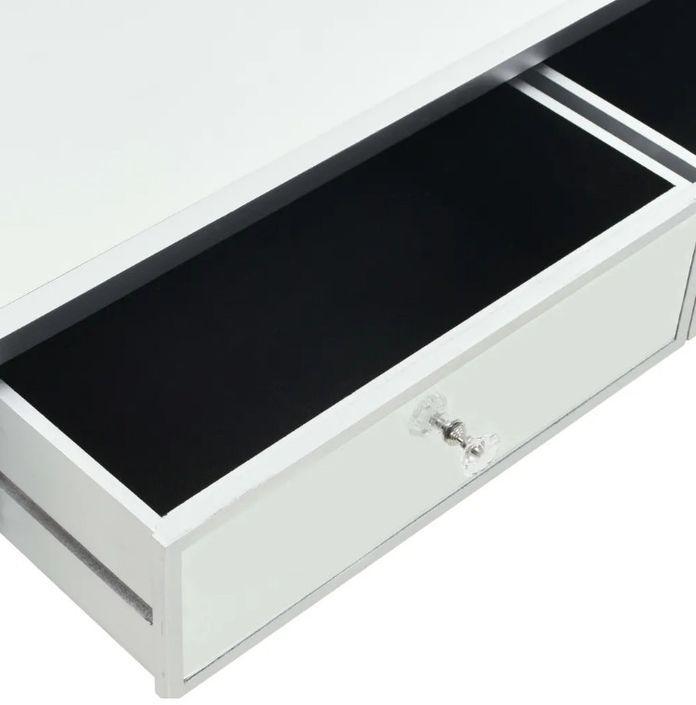 Table basse rectangulaire 2 tiroirs miroir et bois blanc brillant Glossy - Photo n°6
