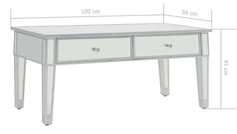 Table basse rectangulaire 2 tiroirs miroir et bois blanc brillant Glossy - Photo n°7