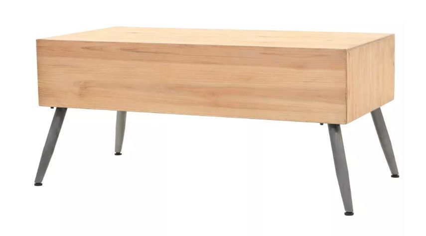 Table basse rectangulaire 2 tiroirs pin massif clair et simili cuir Stylie - Photo n°4