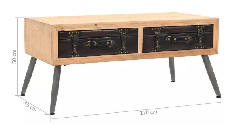 Table basse rectangulaire 2 tiroirs pin massif clair et simili cuir Stylie - Photo n°8