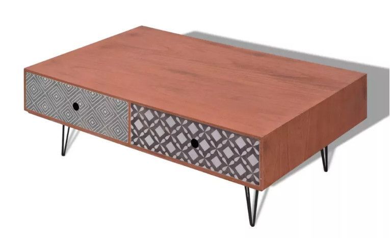 Table basse rectangulaire 4 tiroirs bois marron et pieds métal Chicca - Photo n°1