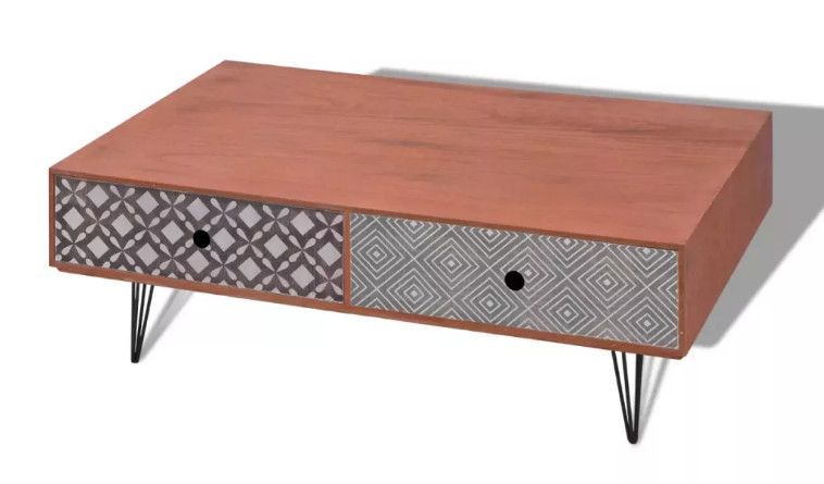 Table basse rectangulaire 4 tiroirs bois marron et pieds métal Chicca - Photo n°4