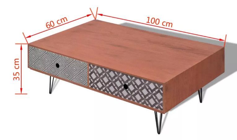 Table basse rectangulaire 4 tiroirs bois marron et pieds métal Chicca - Photo n°5