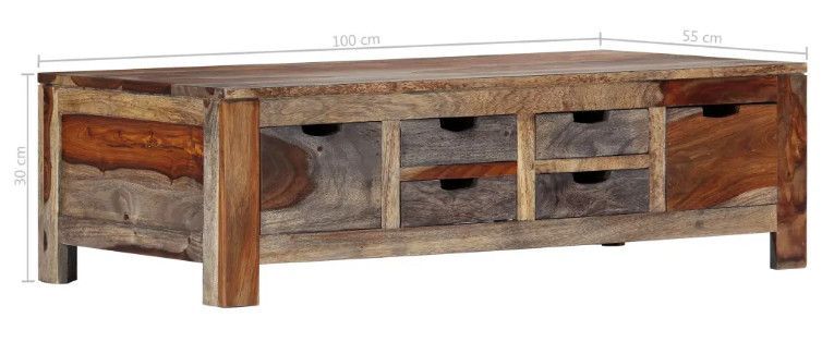 Table basse rectangulaire 6 tiroirs sesham massif foncé Mika - Photo n°8