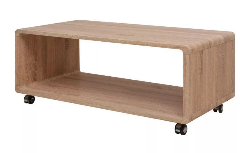 Table basse rectangulaire à roulettes bois clair Xina - Photo n°1