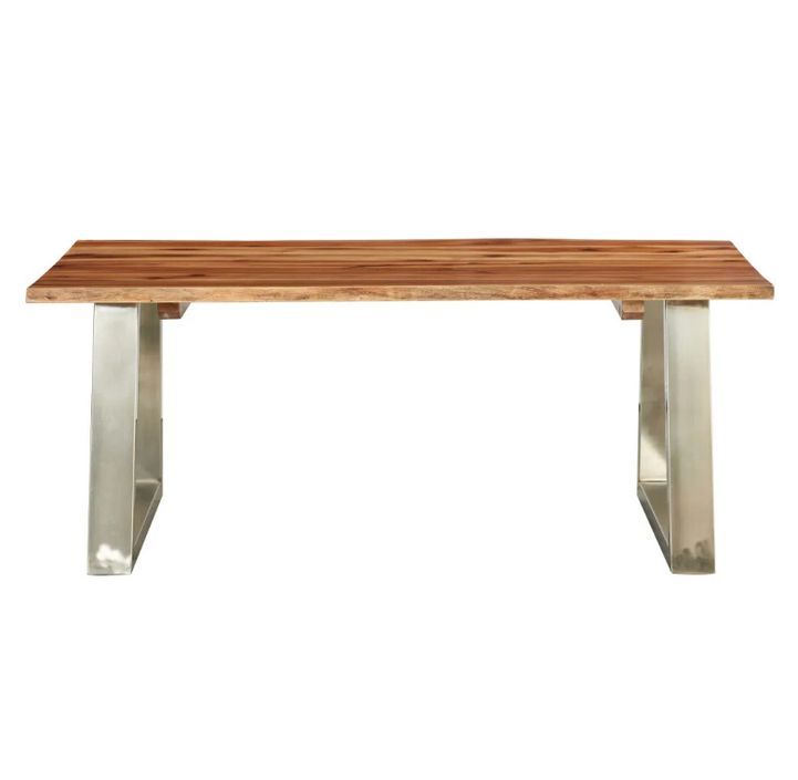 Table basse rectangulaire acacia massif clair et métal gris Miji - Photo n°2