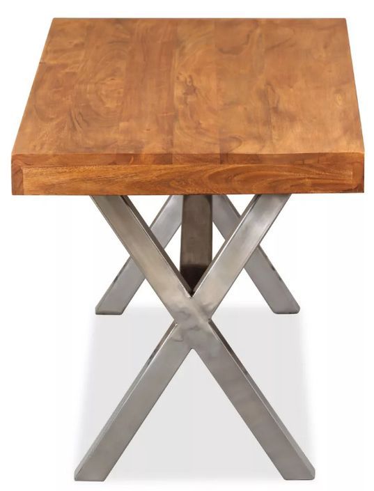 Table basse rectangulaire acacia massif laqué et pieds métal gris Valdy - Photo n°2