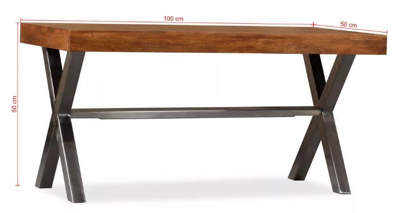 Table basse rectangulaire acacia massif laqué et pieds métal gris Valdy - Photo n°5