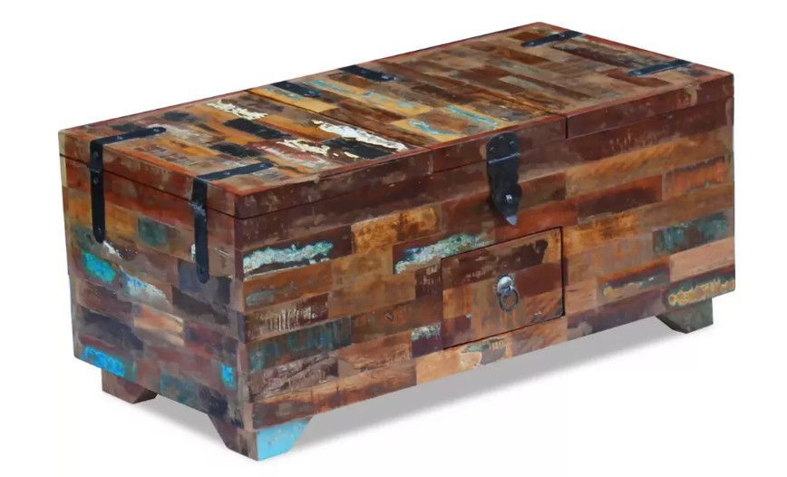Table basse rectangulaire avec coffre bois massif recyclé Lau - Photo n°1