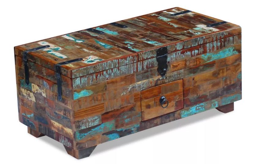 Table basse rectangulaire avec coffre bois massif recyclé Lau - Photo n°3