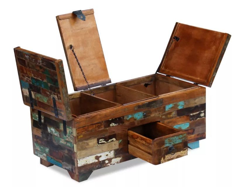 Table basse rectangulaire avec coffre bois massif recyclé Lau - Photo n°4