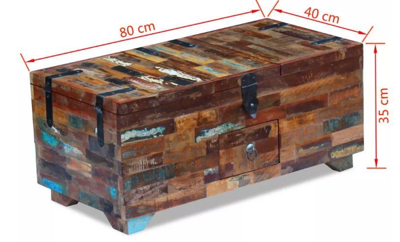 Table basse rectangulaire avec coffre bois massif recyclé Lau - Photo n°6